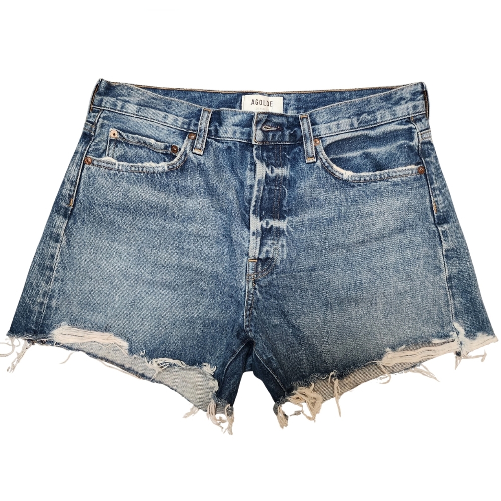 Agolde Distressed Blue Denim Jean Shorts